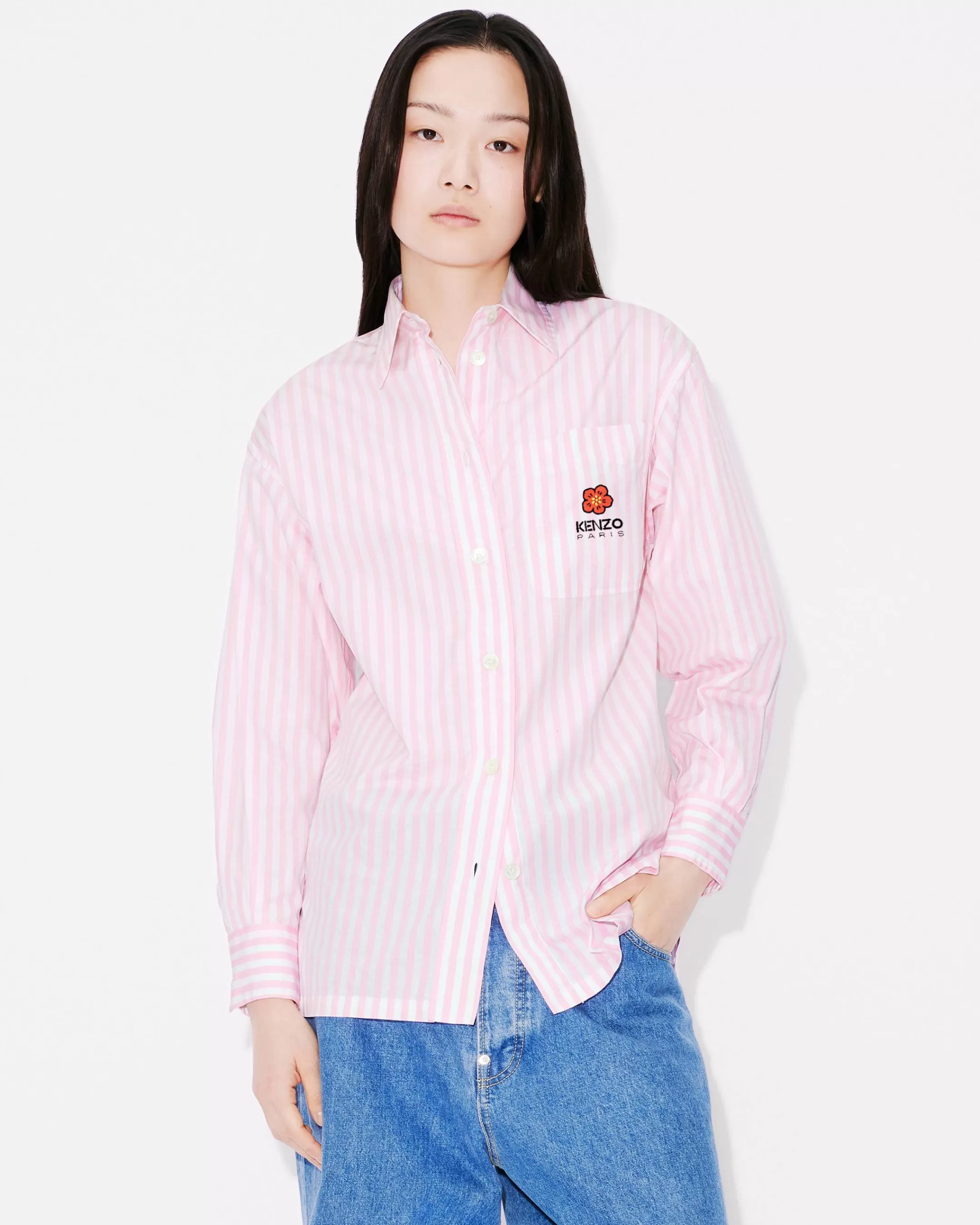 New Camisa oversize de rayas bordada 'Boke Flower' Mujer Camisas y Tops