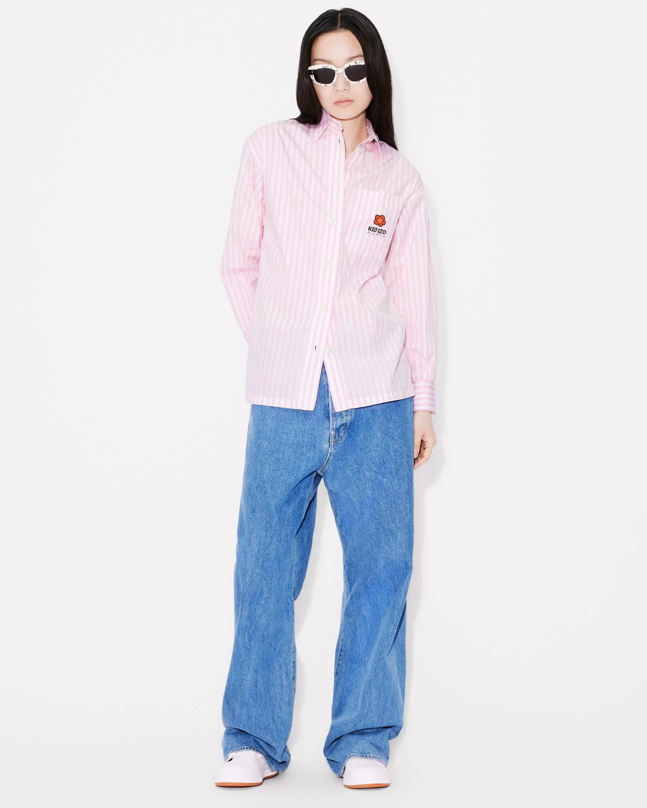 New Camisa oversize de rayas bordada 'Boke Flower' Mujer Camisas y Tops